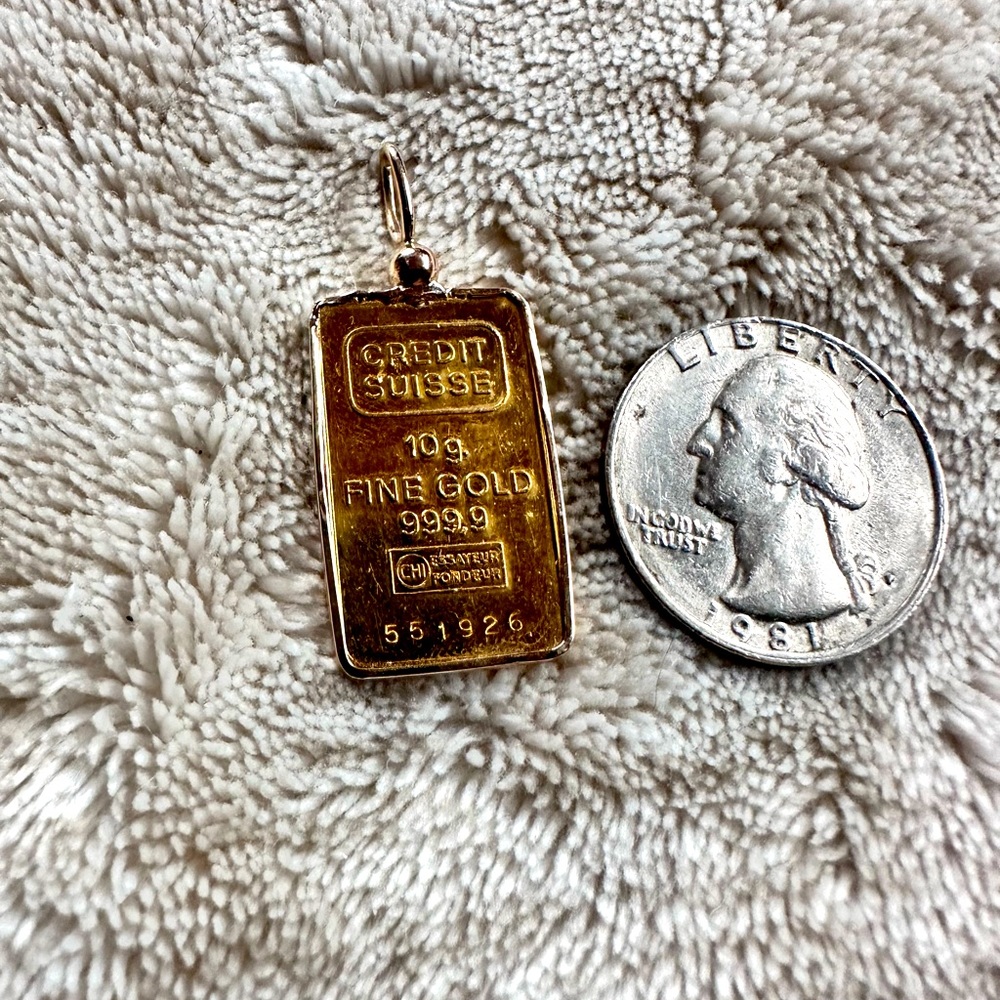 10g 24k Gold Ingot Credit Suisse Pendant